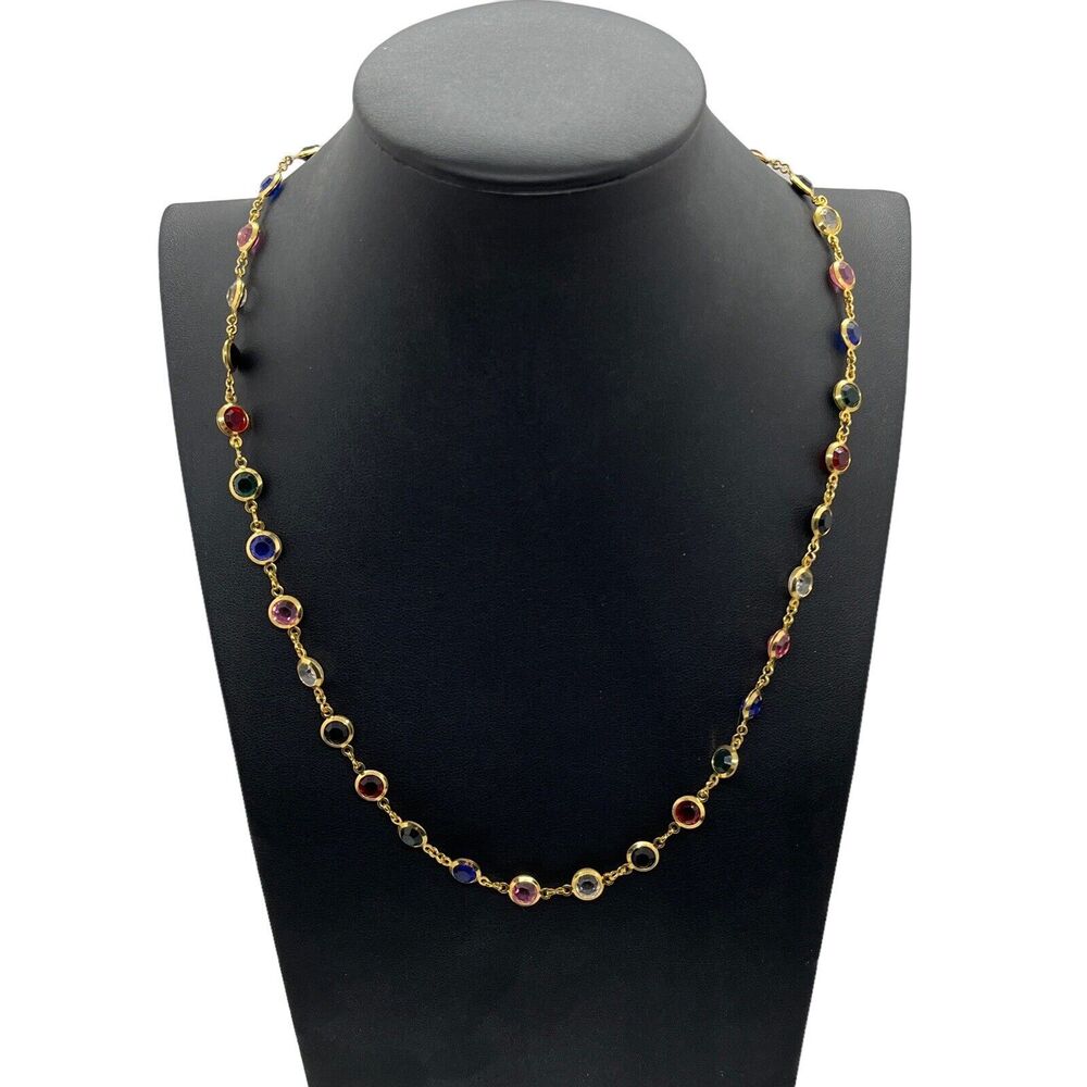 Retro Necklace Bezel Acrylic "Crystals" Red Blue Green Yellow Stunning Vintage